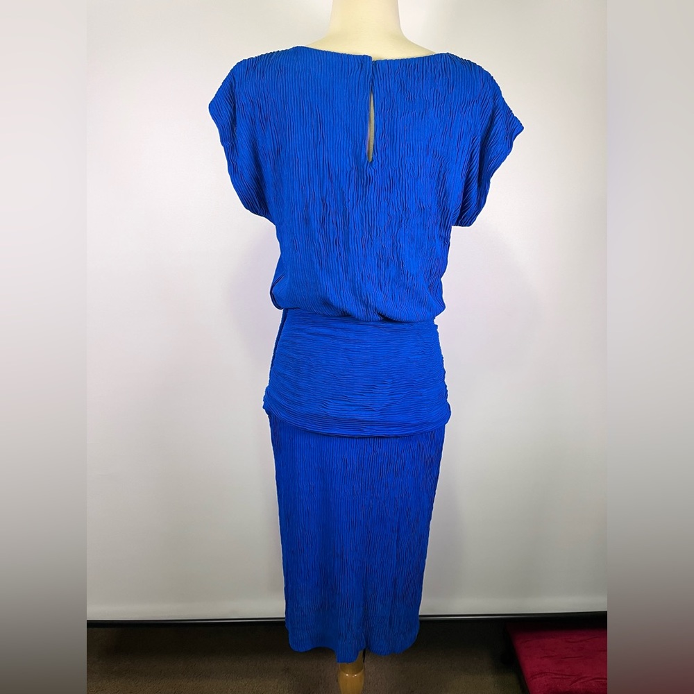 VTG 80s L.T.D. Roberta Blue Pleated Midi Drop Waist Dress Sz S/M Avant garde - Picture 6 of 10